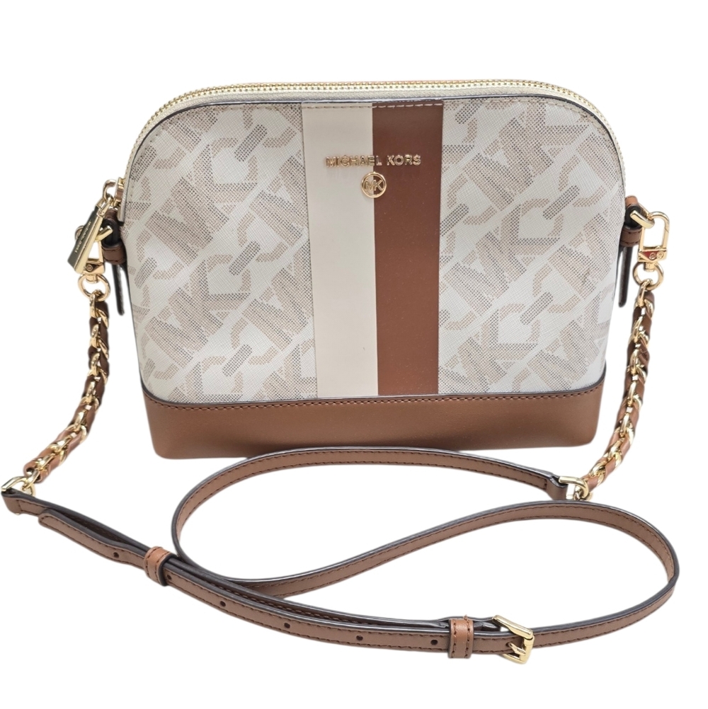 Michael Kors Women's Signature Crossbody Bag in Brown & Cream
